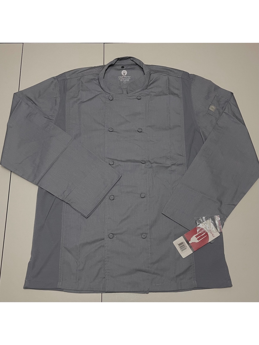 Chef Works Unisex Size Large Long Sleeve Gray Chef Coat With Side Vents